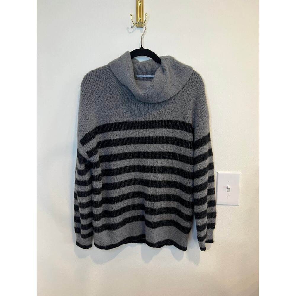 Isabel Maternity Gray Striped Cowl Neck Sweater Cozy Soft Knit Size M
